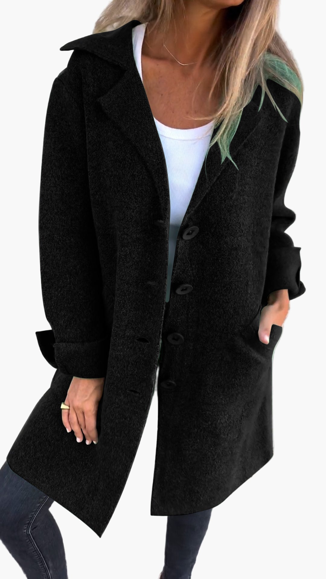 Damen Mantel Relaxed Fit Button Front