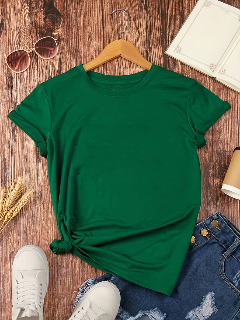Norvielle Damen Rundhals T-Shirt Einfach Weiß