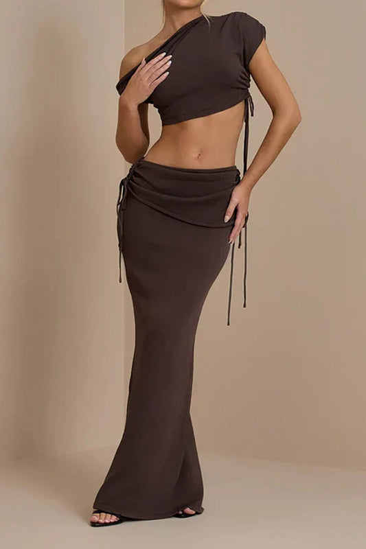 Asymmetrisches Damen Zweiteiler-Set mit One-Shoulder Crop- und - Norvielle