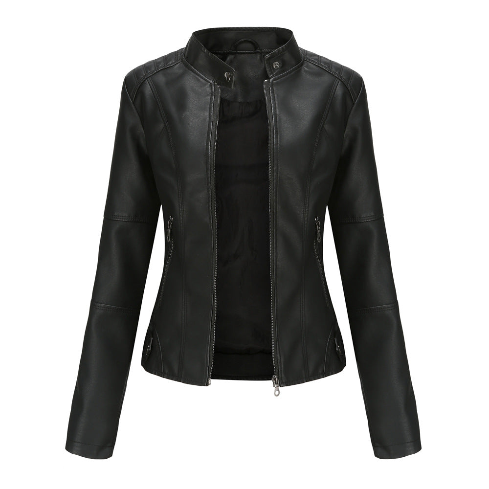Claudia Damen Bikerjacke Stehkragen Leder