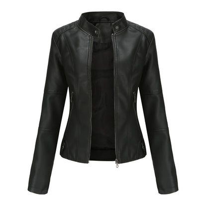 Claudia Damen Bikerjacke Stehkragen Leder