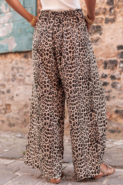 Damen Leopard Beinformed Pants mit Zugband Weite