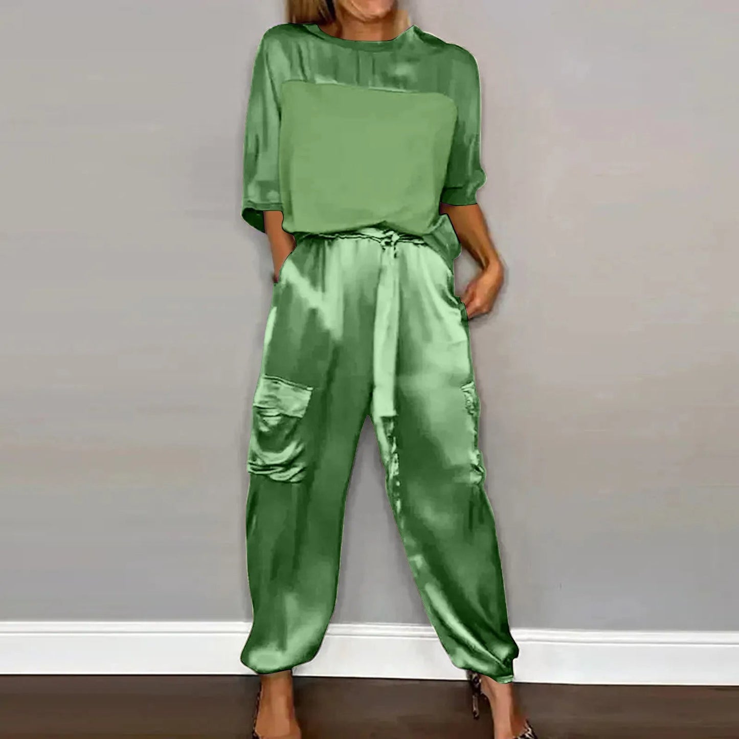 Norvielle Damen Satin Zweiteiler