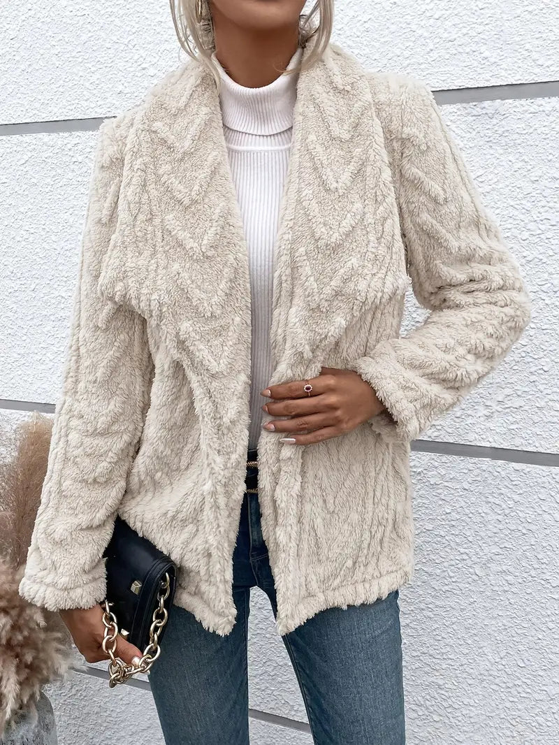 Damen Teddyjacke Weiß Plüschfell Elegante Passform - Norvielle