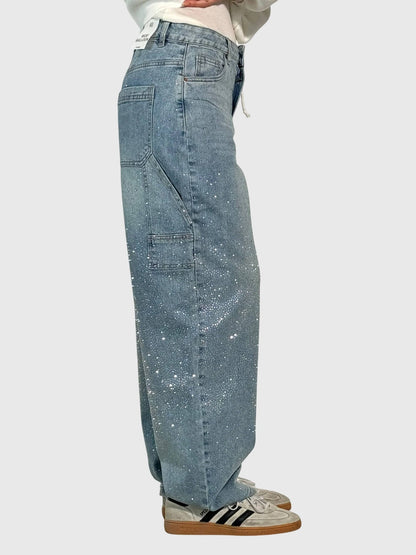 Damen Glänzende Diamant Jeanshose