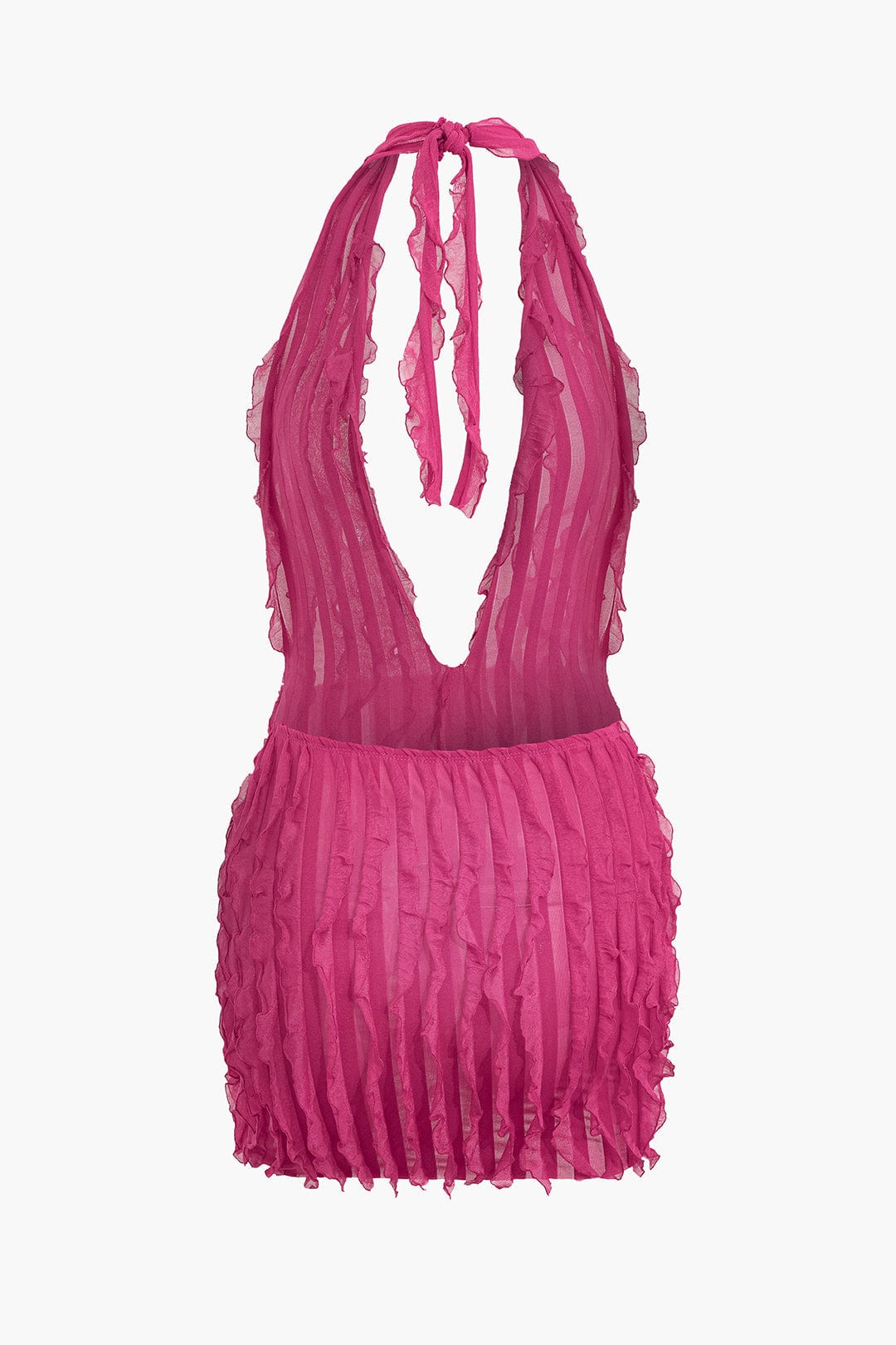 Damen Minikleid Transparent Falten Tiefes Dekolleté