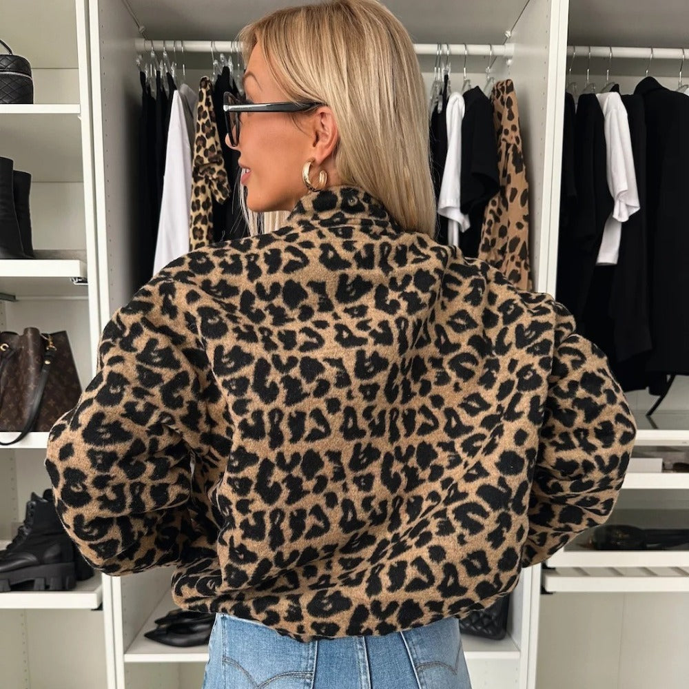 Damen Leopardenjacke Knöpfe
