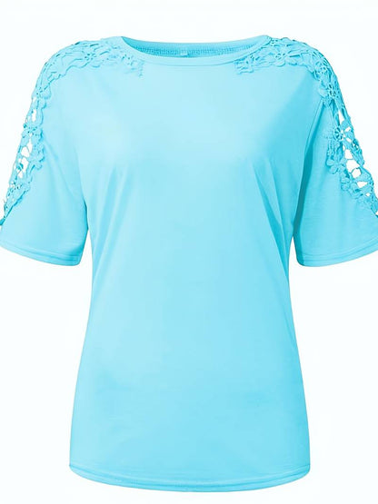Norvielle Damen T-Shirt Rundhals Unifarben Baumwolle