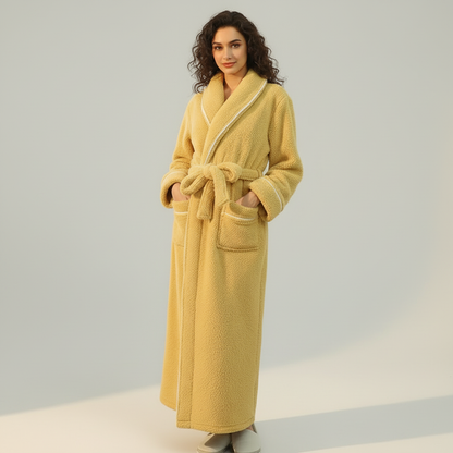 Veloura Luxus Bademantel Damen gelb – komfortabler Homewear Bademantel