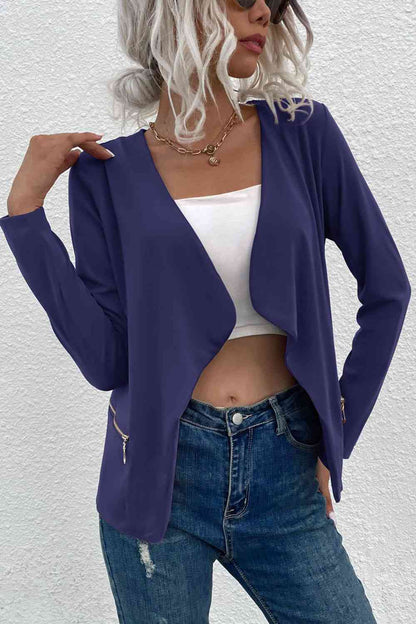 Norvielle Damen Cardigan Offen Reißverschluss Taschen Beige