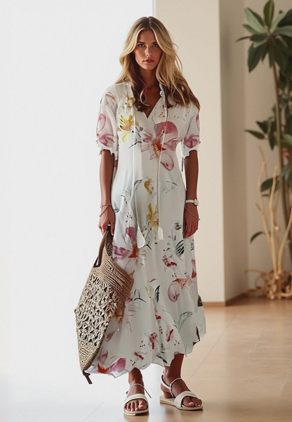 Damen Sommerkleid Blumenmuster V-Ausschnitt - Norvielle