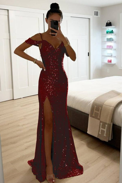 Norvielle Damen Abendkleid Paillettenspitze Off-Shoulder