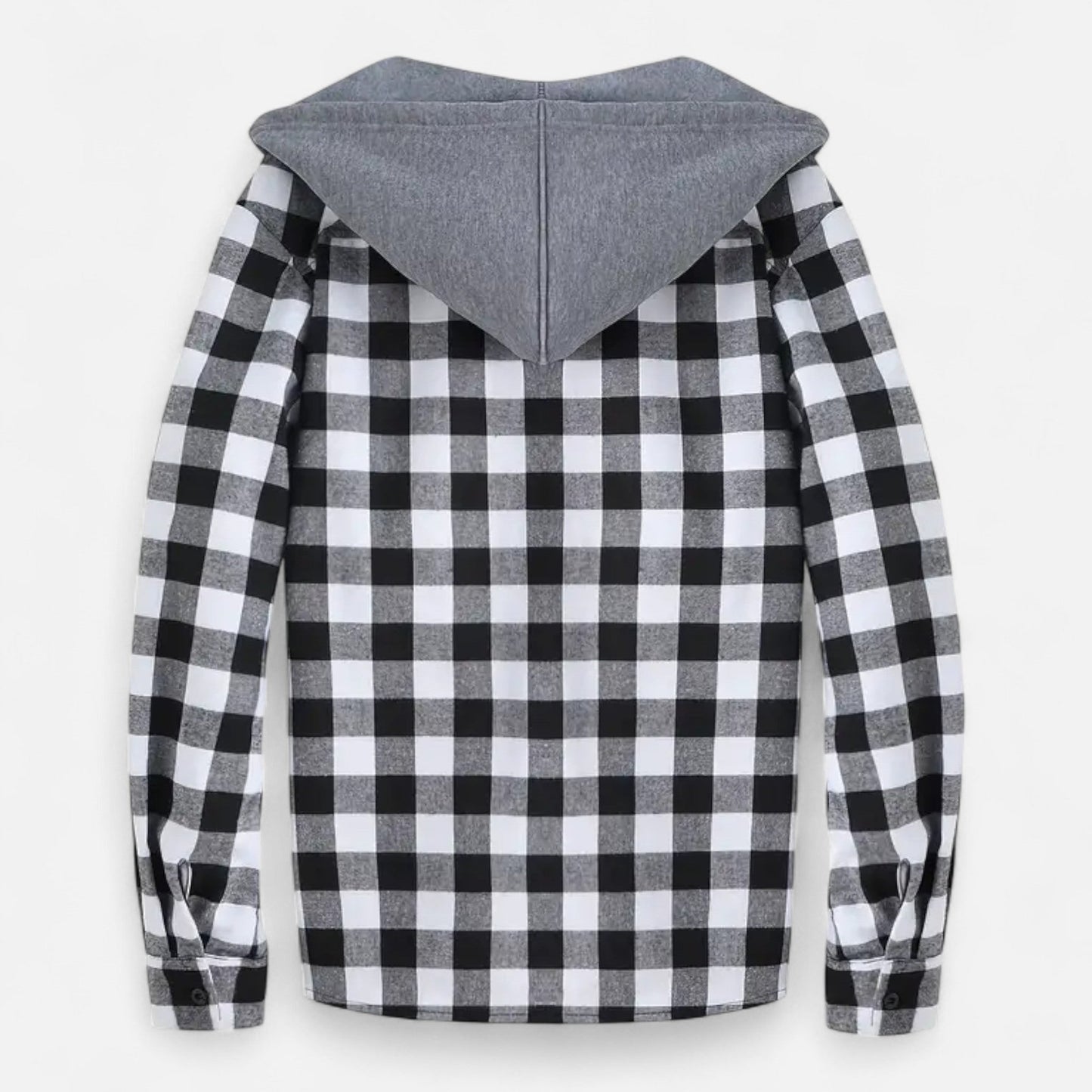 Herren Karo-Hoodie mit Knöpfen und Kordelzug