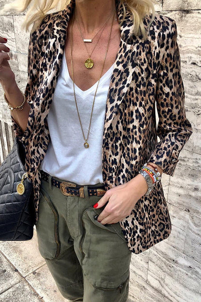 Norvielle Damen Leichtgewicht Blazer Leopard Muster - Norvielle