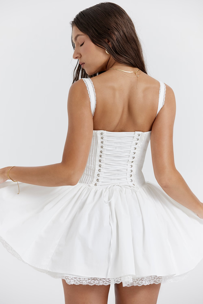 Damen Korsett Minikleid mit Trägern Rüschendetails