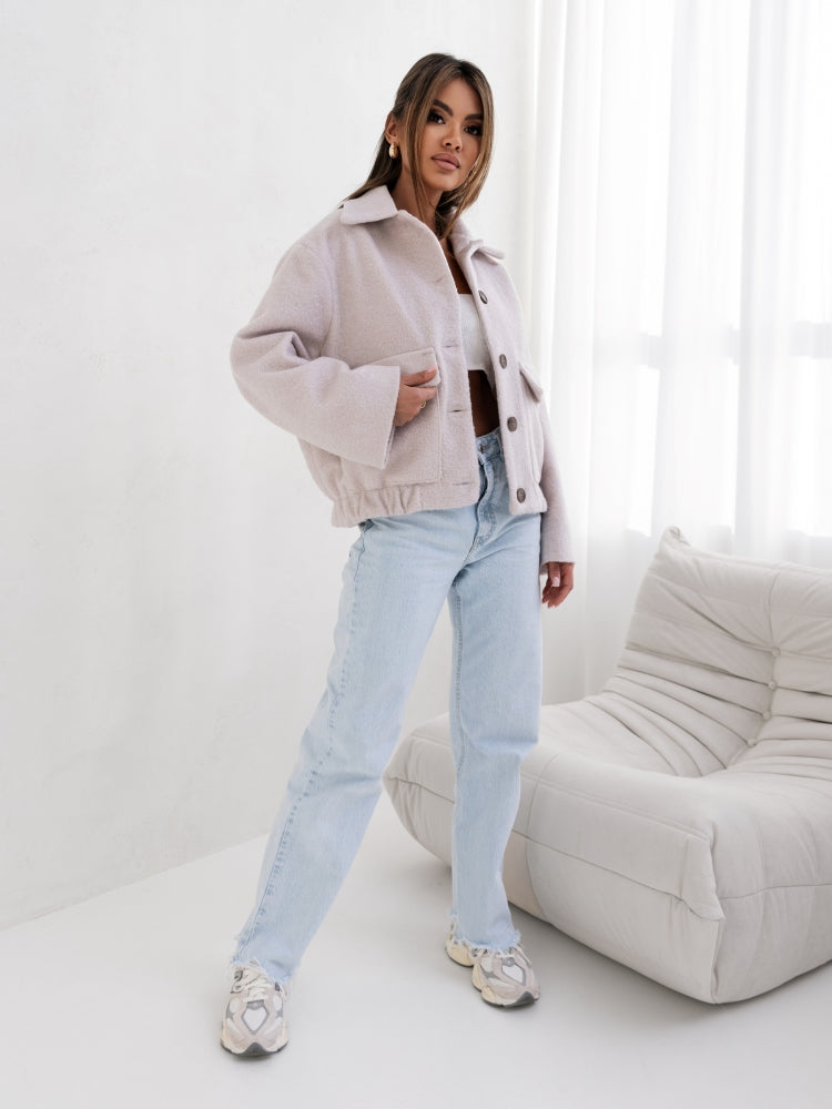 Damen Kurzjacke Große Taschen Stylisch