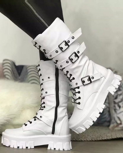 Ceridwynn Damen Military Stiefel Leder Schnürung