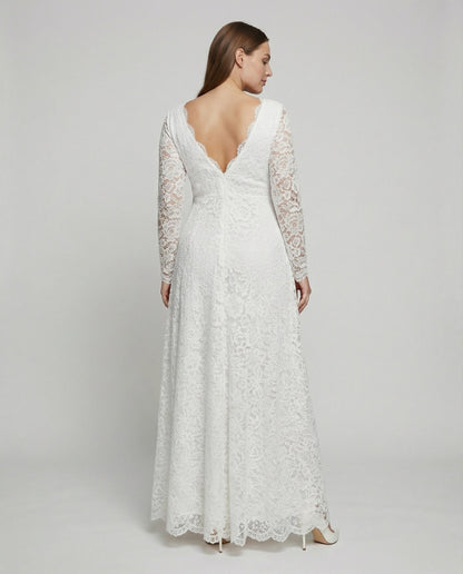 Weißes Damen Maxikleid Spitze V-Ausschnitt Rückenfrei Elegant