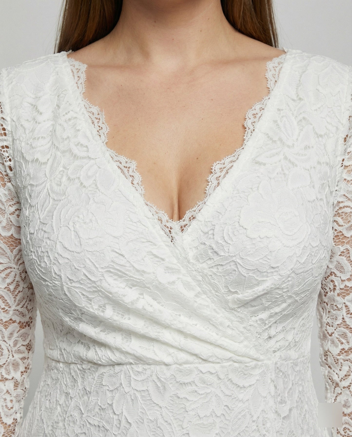 Weißes Damen Maxikleid Spitze V-Ausschnitt Rückenfrei Elegant