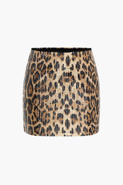 Damen Leo-Print und Minirock Set Selbstbewusstes Statement-Outfit
