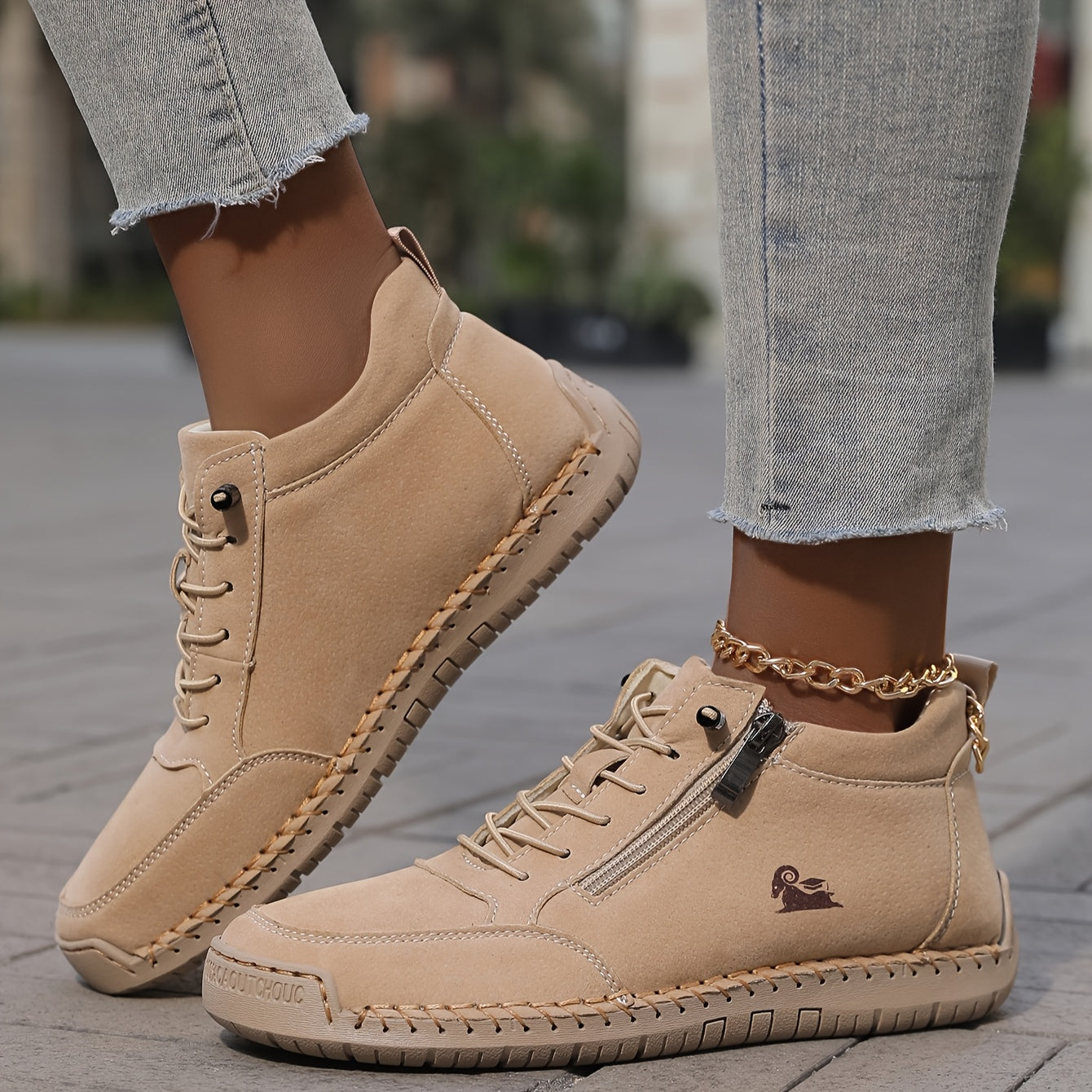 Damen Bequeme Schnürschuhe Reißverschluss