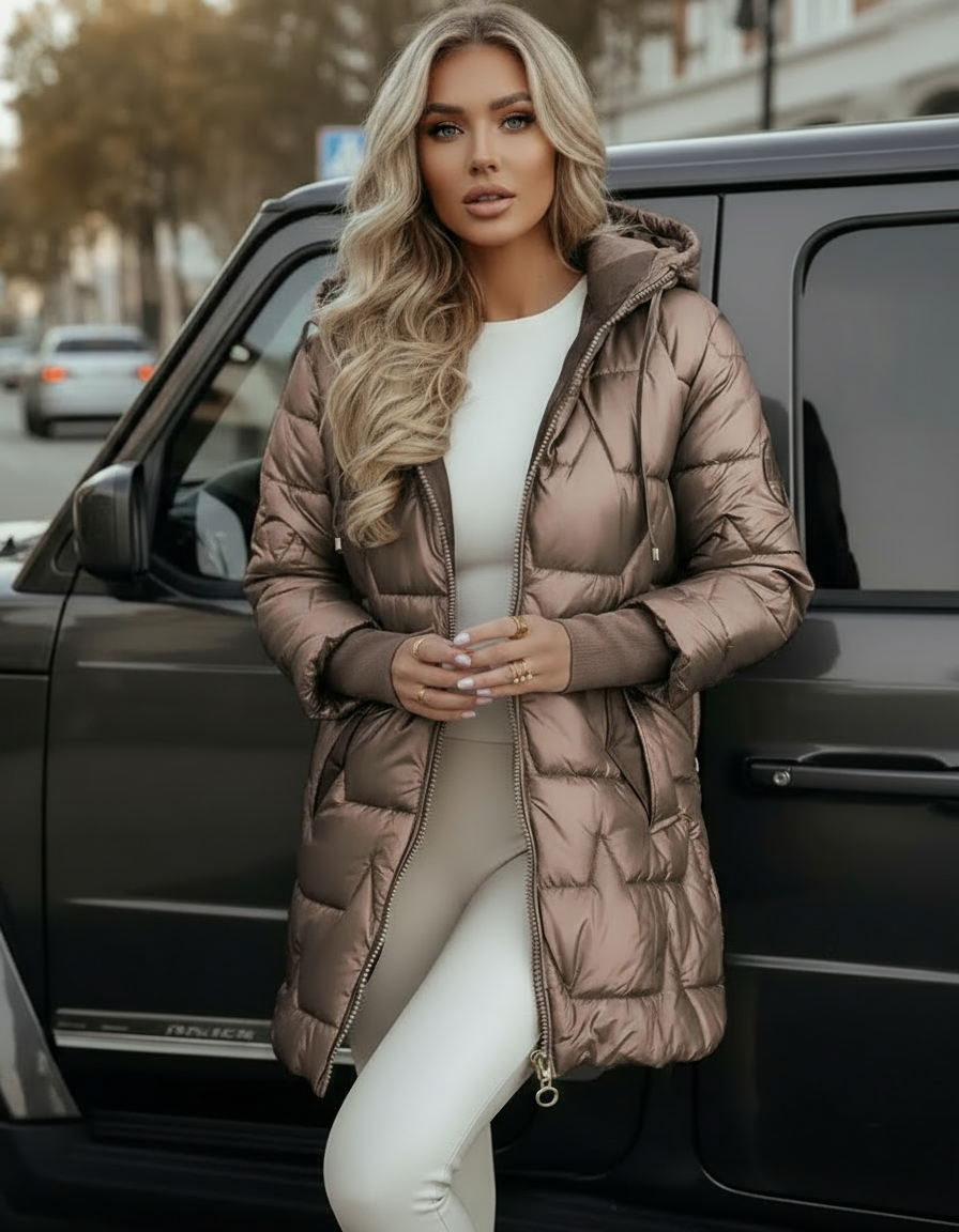 Velmora Damen Steppjacke Kapuze Glänzend