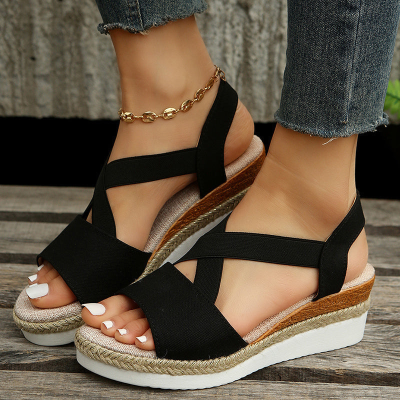 Norvielle Damen Keilsandalen Plateau Gladiator Kreuzriemen
