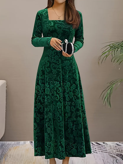 Damen Samtkleid Drei-Viertel-Arm Floral