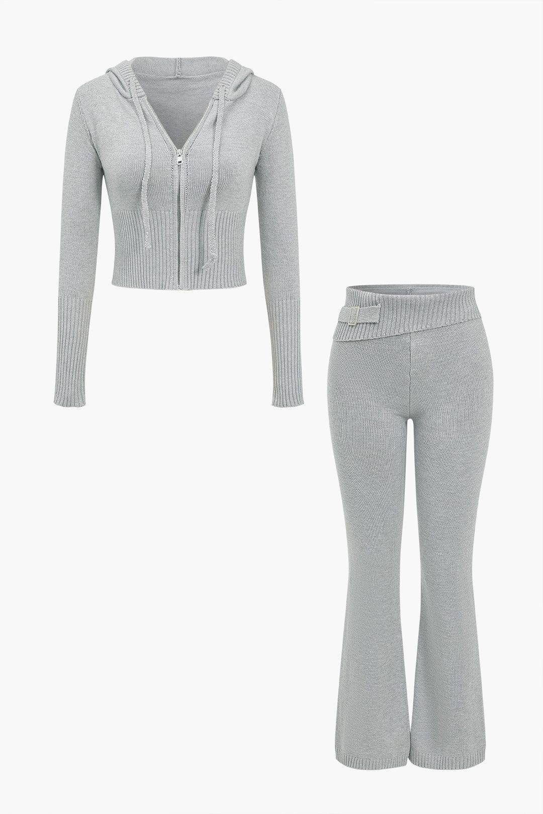 Damen Strick-Set Kapuzenjacke Schlaghose - Norvielle