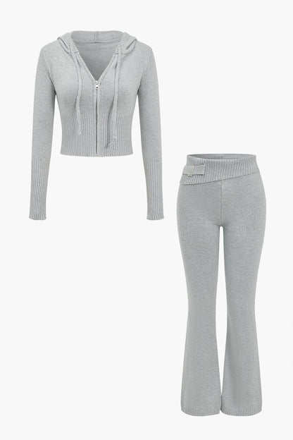 Damen Strick-Set Kapuzenjacke Schlaghose - Norvielle