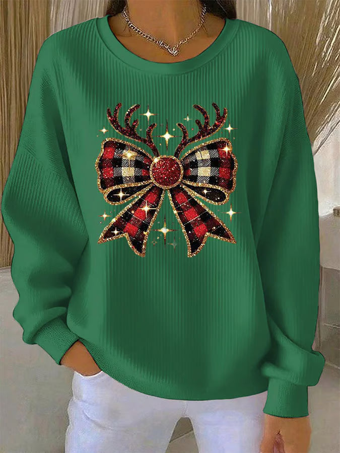 Elin Damen Weihnachtspullover Schleifenmuster