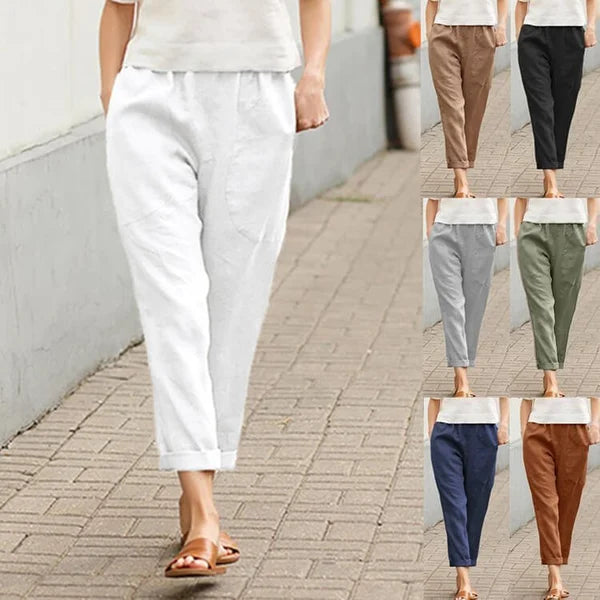 Damen Leinenhose Baumwolle Weite Bequem