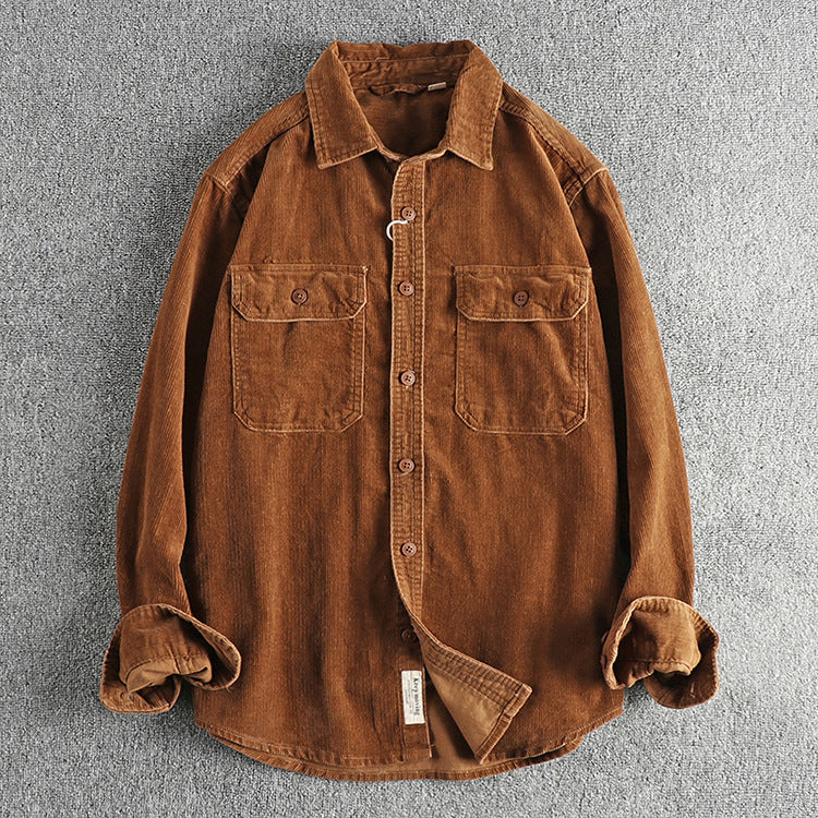Herren Corduroy Hemd Baumwolle Retro Style Locker Sitz