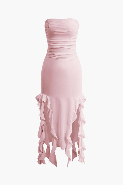 Damen Maxikleid Elegantes Bandeau-Design mit Volant-Details