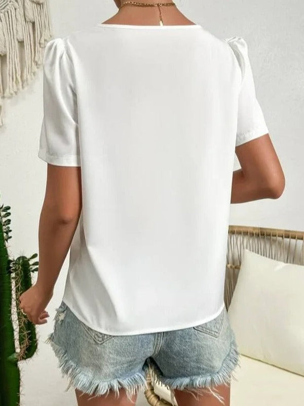 Damen Bluse Puffärmel Asymmetrisch Elegantes Büro-Outfit