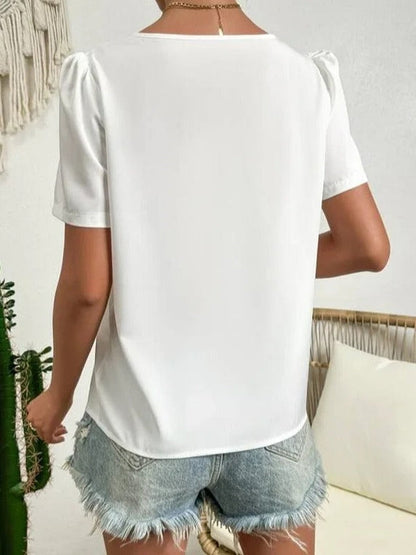 Damen Bluse Puffärmel Asymmetrisch Elegantes Büro-Outfit