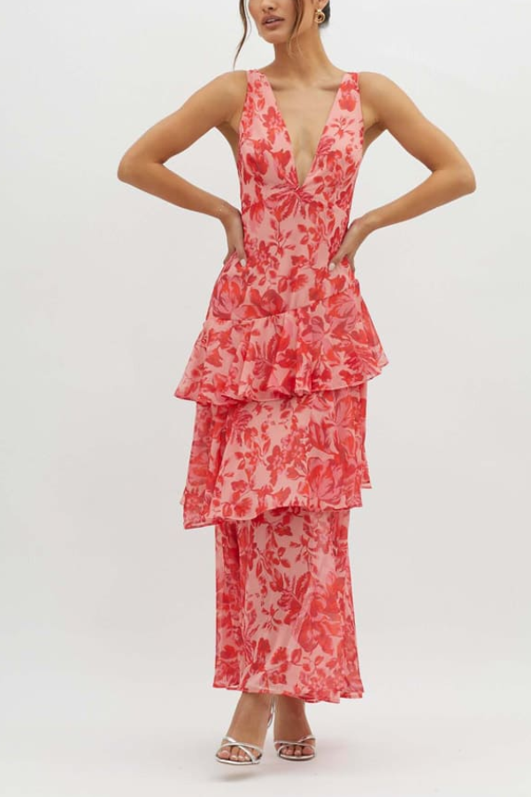 Norvielle Damen Träger Maxi-Kleid mit Rüschen - Norvielle