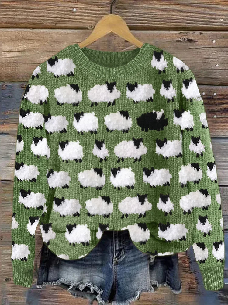 Norvielle Damen Langärmliges Sweatshirt Schafmuster - Norvielle