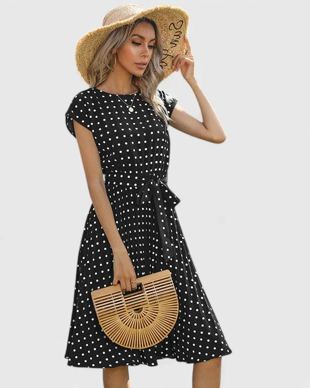 Damen Midikleid Kurzärmel Faltenrock