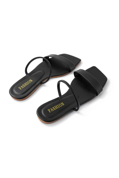 Schwarze Damen Sandalen Minimalistisches Design Leder Schwarz - Norvielle