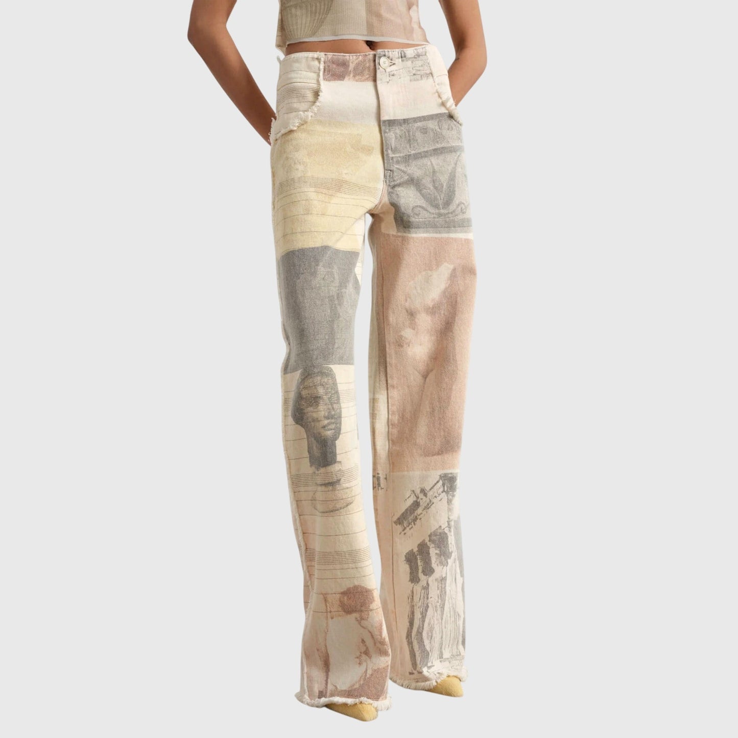 Damen Vintage Hochbundjeans mit Print - Norvielle