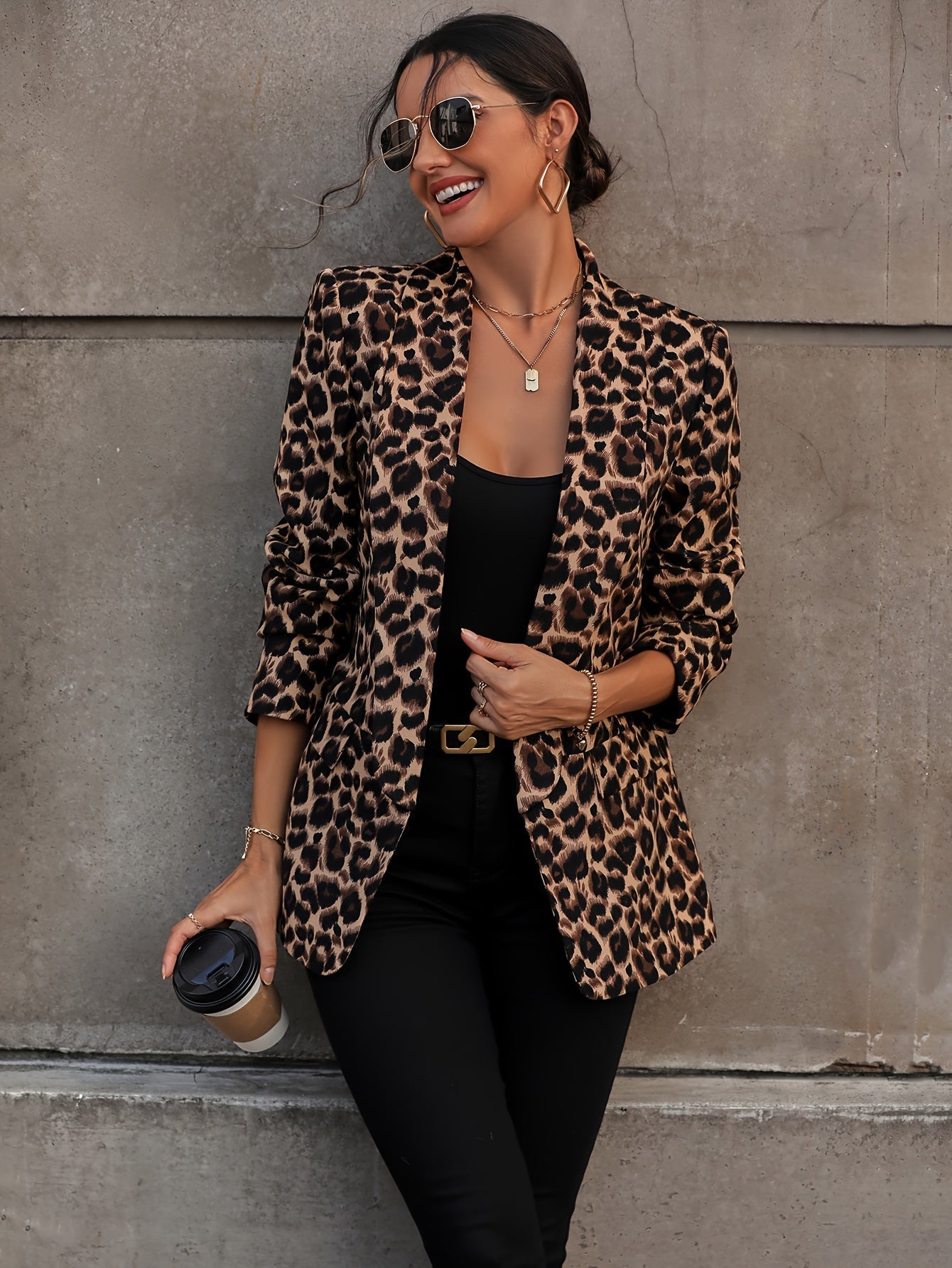 Norvielle Damen Langblazer Leopardenmuster