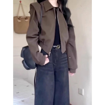 Damen Kurzjacke Reißverschluss Langarm