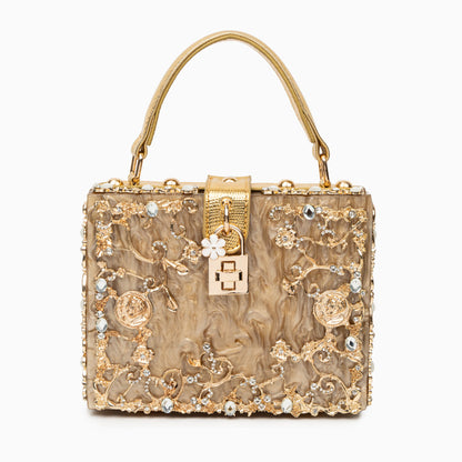 Himmelblaue Abendtasche Acryl mit Golddekor Barock