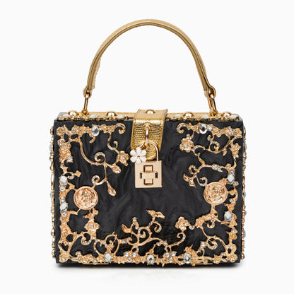 Himmelblaue Abendtasche Acryl mit Golddekor Barock