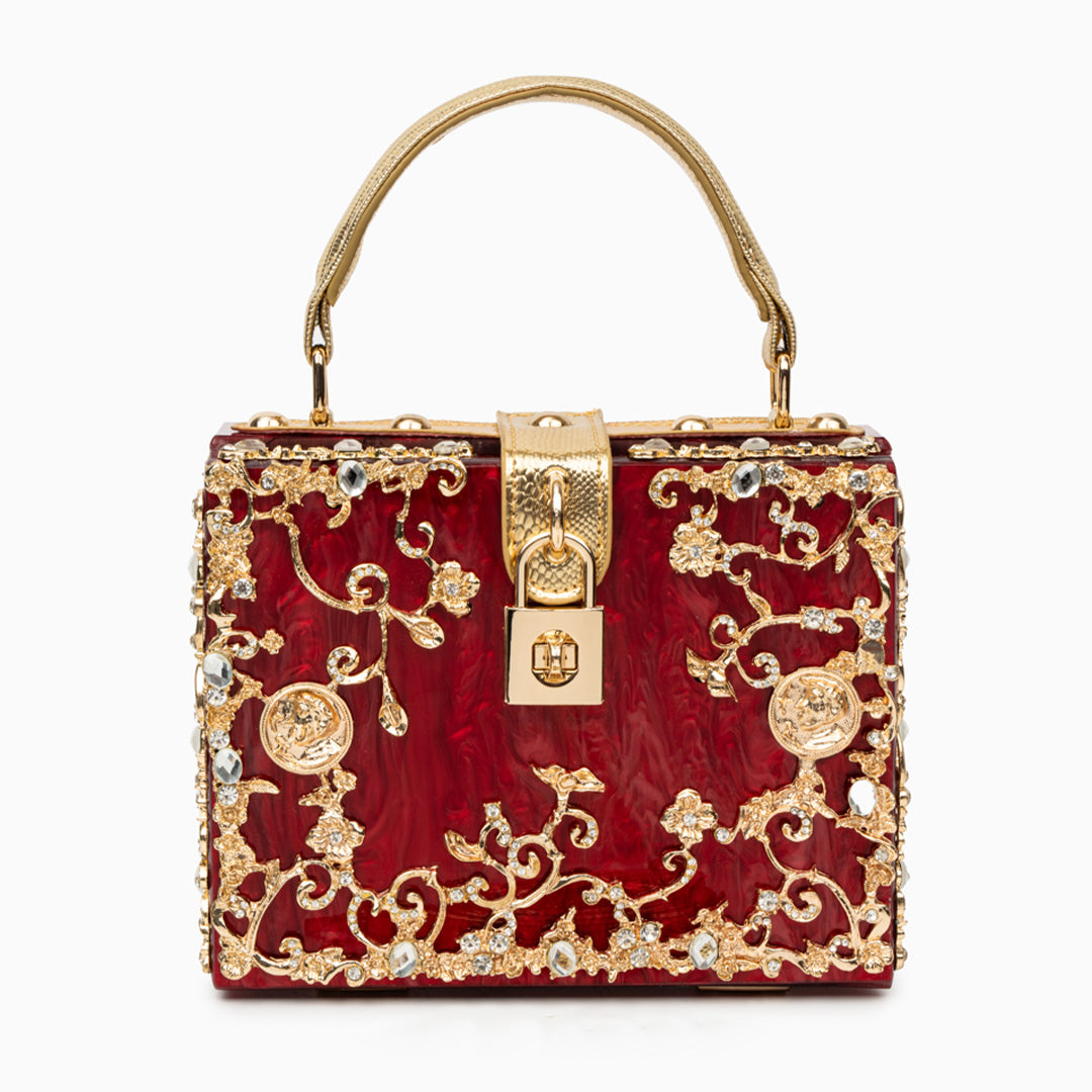 Himmelblaue Abendtasche Acryl mit Golddekor Barock