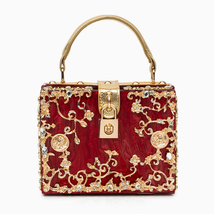Himmelblaue Abendtasche Acryl mit Golddekor Barock