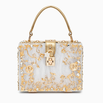 Himmelblaue Abendtasche Acryl mit Golddekor Barock