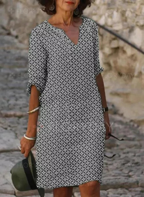 Damen Sommerkleid Gemustert V-Ausschnitt