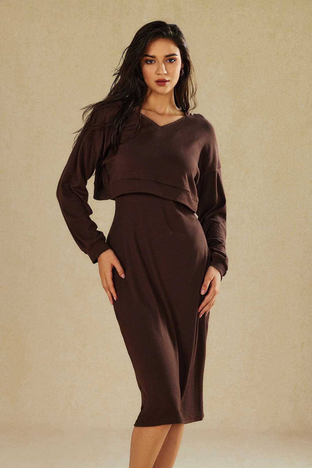 Damen Zweiteiler-Set Hoodie Midi-Kleid Lässig